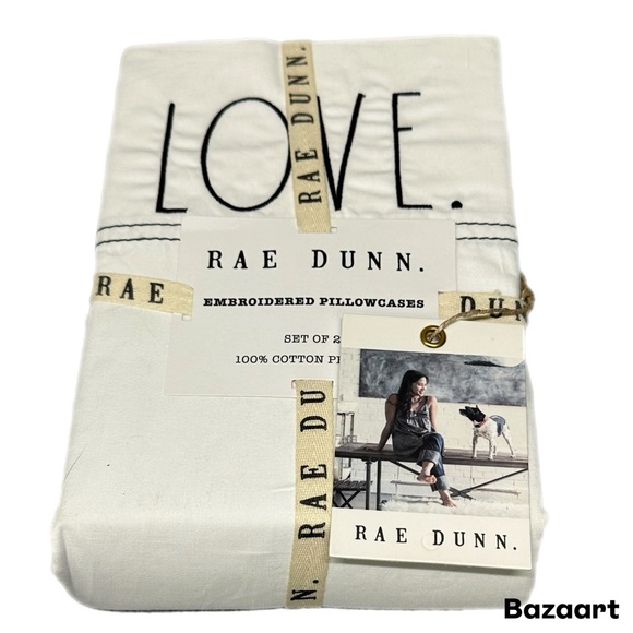 Rae Dunn Other - Rae Dunn LOVE Pillowcases Set of 2 White with Black Embroidery